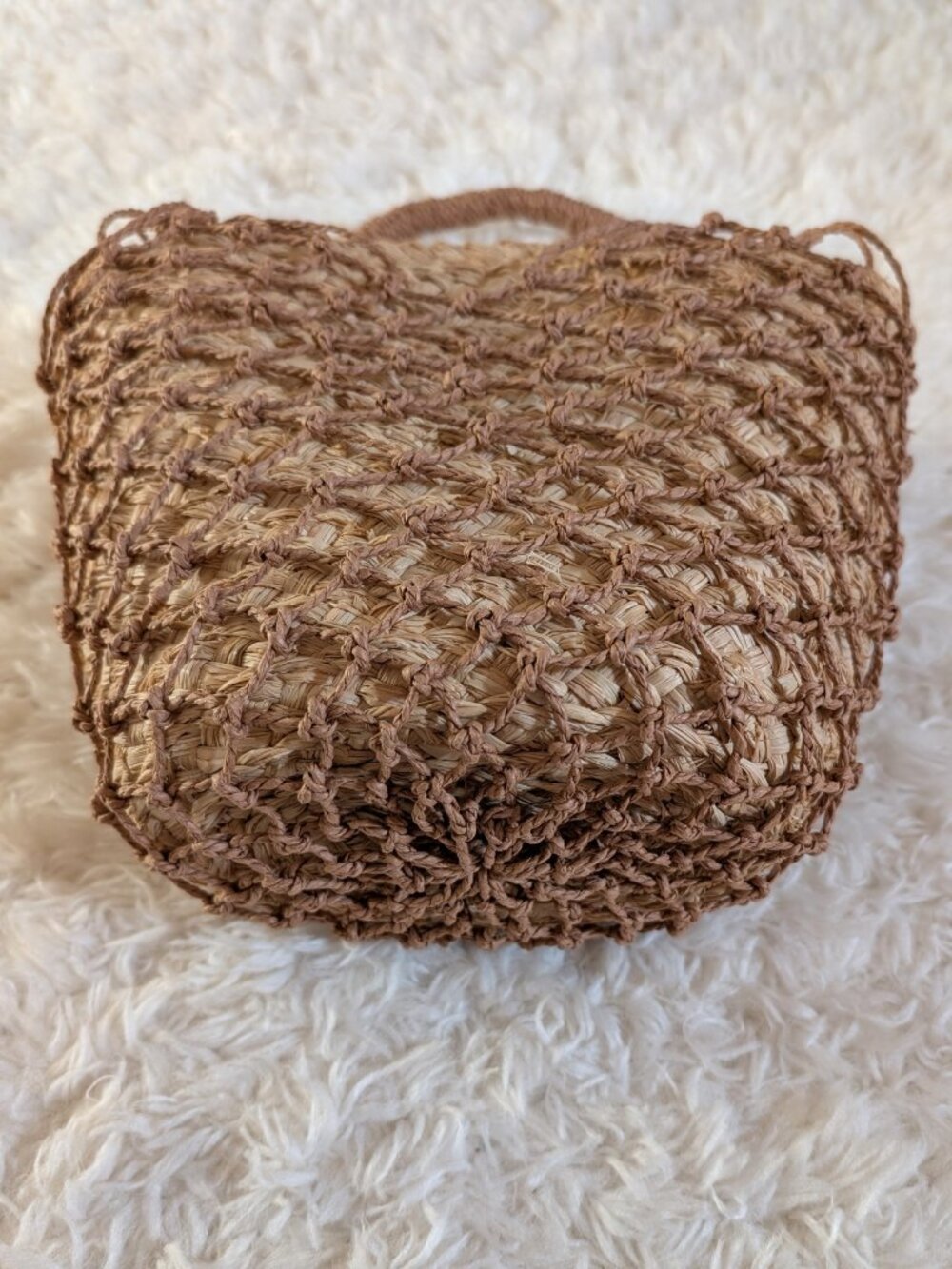 NWT J. Crew Sedona Basket Bag in Straw with Mesh (color: burnt caramel) - Picture 3 of 9